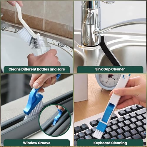 14 Pcs Crevice Cleaning Brush Set – Hard Bristle Cleaning Tools for Grout, Tile Floors, Gaps & Narrow Spaces – Multi-Purpose Grout Scrub Brush for Cleaning Bathroom, Shower, Window Tracks, Kitchen - color: White, Black, Red, Yellow, Pink & Green