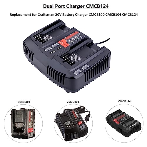 CMCB124 V20 Dual Port Battery Fast Charger Replacement for Craftsman 20V max Lithium Compact Batteries CMCB102 CMCB202 CMCB204 CMCB206 CMCB209 Power Tools Battery