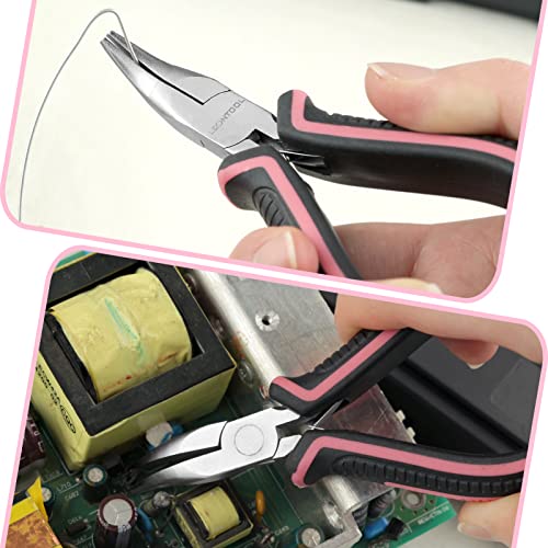 Mini Bent Nose Pliers with Smooth Jaws, 5 Inch Pink Tool for Women's Jewelry Making - style: Bent Nose Plier