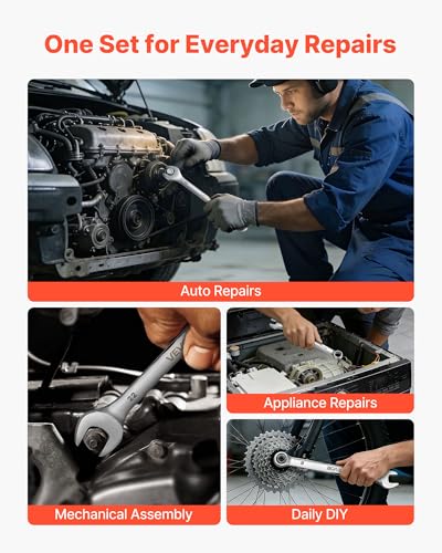 VEVOR Combination Wrench Set, 32-Piece SAE and Metric, 12-Point Box End and 15° Angled Open End Combination Wrenches with Roll Up Pouch, Carbon Steel, for General Household and Automotive Repairs - size: 32PCS (Metric&SAE)