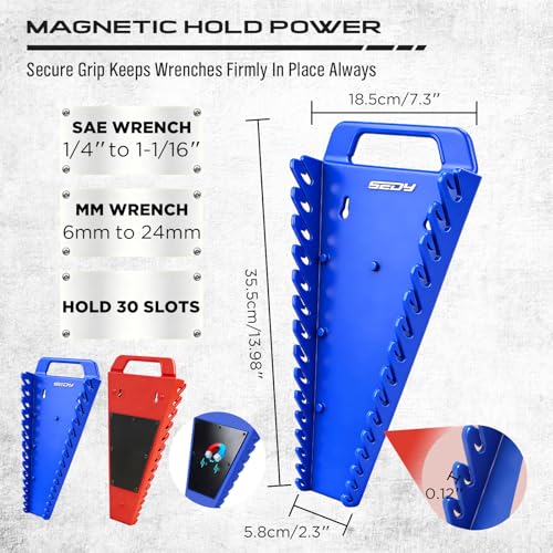 8-Piece Magnetic Socket and Wrench Organizer Set, Metric & SAE, 1/4", 3/8", 1/2" Drive Socket Rail, 24-Slots Wrench Holder with Non-Slip Handle for Toolbox Drawer Storage (Socket Wrench not Included) - style: 8-Piece High-Capacity Combo