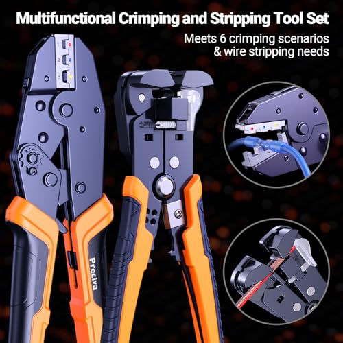Preciva Crimping Tool Kit with 6PCS Crimping Die, Wire Stripper, 285PCS Terminals, for Heat Shrink, Insulated, Open Barrel, Ferrule, Circlip & Solar Connectors - size: 285
