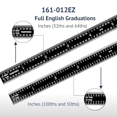 PEC Tools Stainless Steel Ruler Set (6"+12"), High-Contrast Machinist Ruler with Markings 1/32", 1/64", 1/50" and 1/100", Made in USA - color: Black Chrome-Flexible, size: 6"+12"