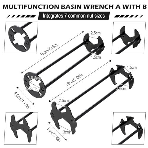 5 Pcs Multifunctional Basin Wrench Set Universal Faucet Nut Spanner Removal Plumbing Tools for Sink Faucet 6 75mm Adjustable Short Handle and Hex Wrench for Kitchen Washbasin Tube Bathroom