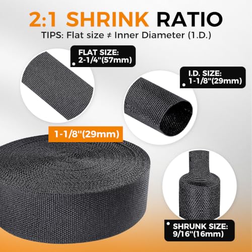 Automotive Heat Shrink Wire Sleeve Cord Protector 1-1/8''-19ft - size: 1-1/8"-19ft