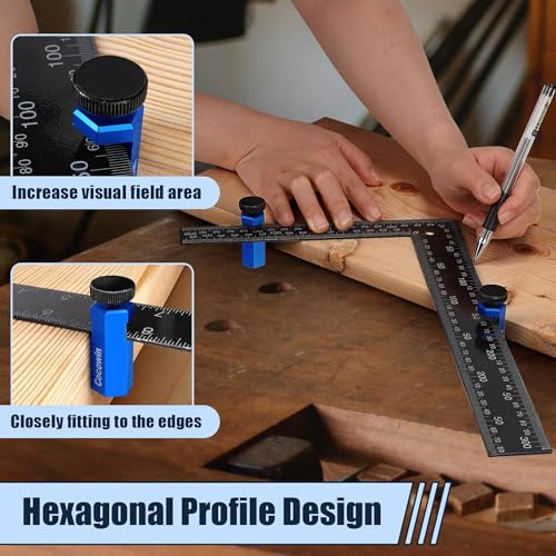 2Pack Tall Stair Gauges for Framing Square with Holder and Carabiner Stair guages Knobs Tool for Circular Saw Metal Stair Stringer Layout Tool for Carpentry Squares Stair and Rafter Gauge Clamps - style: 2 Packs Blue