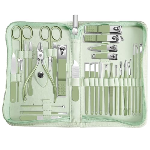30 in 1 Manicure kit Personal Care Men's Accessories, Professional Nail Kit Pedicure Kit, Toe Nail Clippers for Men and Beauty Tools Portable Set, Travel Deluxe Beauty Tools Convenience Set(Green) - color: 30 in 1 Green