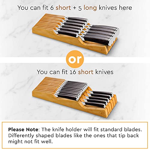 Bambüsi Knife Drawer Organizer 16 Slot In-Drawer Knife Block Holder, Bamboo - color: Bamboo, size: 17" x 5.3" x 2"