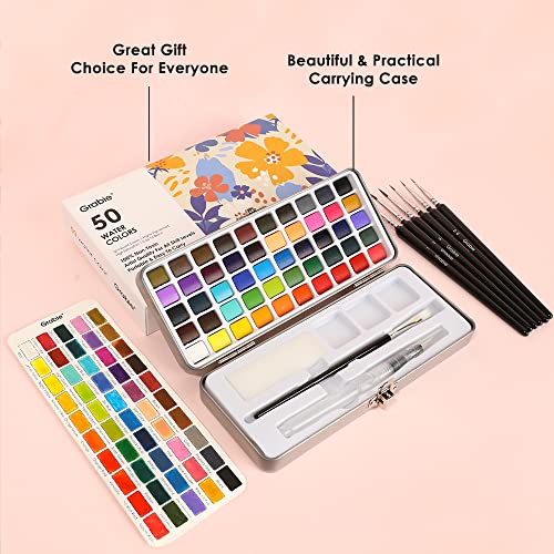 Grabie 50 Color Watercolor Paint Set with Brush Pens - color: 50 Colors