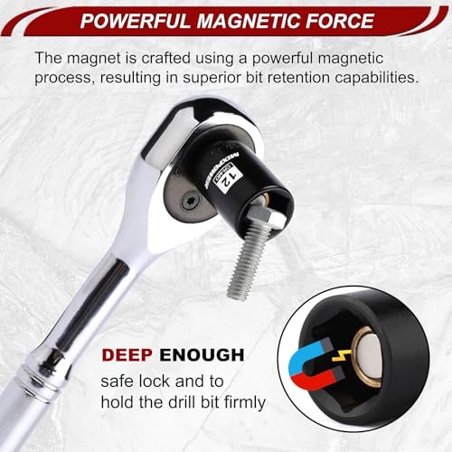 MIXPOWER 30 PCS 1/4" Drive Shallow Magnetic Impact Socket Set,Metric/SAE, 6-Point, CR-MO, Magnetic Socket with Impact Socket Adapter, Universal Joint,Extension & Drill Bit Adapter