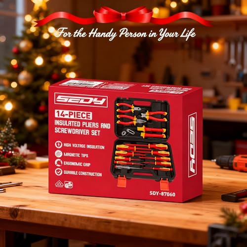 Insulated Screwdriver & Pliers Set: 14-Piece VDE Insulated Set 1000V Insulated Electrician Tool Set with Magnetic Phillips, Slotted Screwdrivers and Insulated Pliers - color: 14 Pcs Vde All-in-one + Pliers