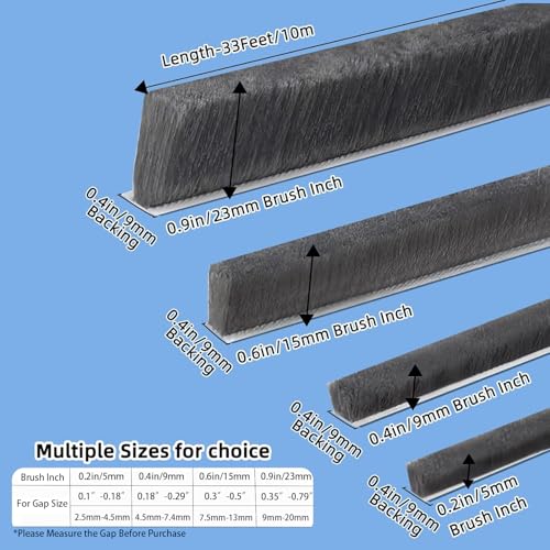 Brush Weather Stripping Door Window Seal,2 Pack 0.4"x 0.4" x33FT - color: Gray, size: 2 Pack 0.4"x 0.4" x33FT