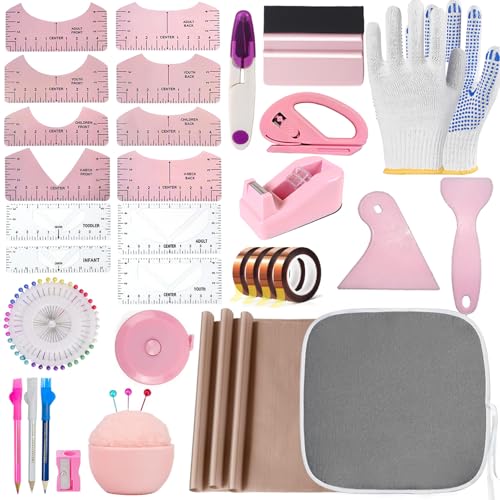 QUKLOGEN Sublimation Shirts Tool Kits with Portable mat for Ironing - color: Pink B