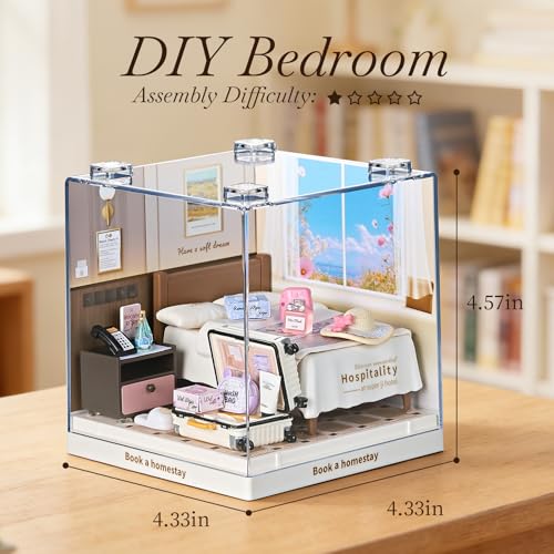 Miniature House Cozy Bedroom DIY Kit with Acrylic Display Case - color: Small - Bedroom, size: Small
