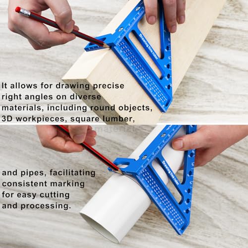 Quick-Set 3D Measuring Square - Multi-Angle Carpenter's Tool with Angle Pin for Woodworking,Imperial Line Ruler, Essential Woodcraft Layout Aid - color: Blue