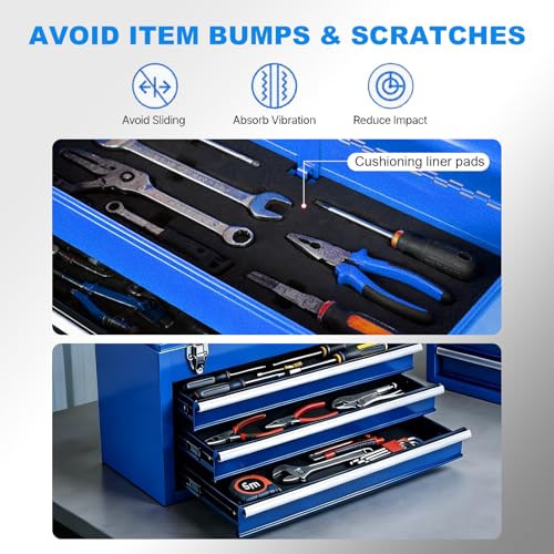 BIG RED ANTBD133-XU Torin 20" Portable Metal Tool Box/Tool Chest with 3 Drawers with Metal Latch Closure for Garage, Home and Workbench,Blue