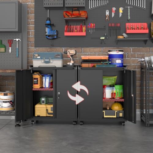 Metal Garage Storage Cabinet with Wheels, Lockable Rolling Tool Cabinet - color: Black, size: 26" W × 14" D × 31.88" H
