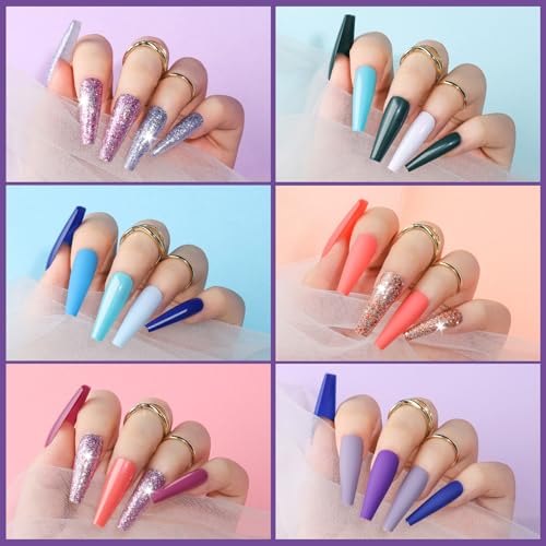 Teenitor Long Fake Nails Kit - 10 Colors Matte & Glossy, 4 Glitter Press On Nails - color: Matte/Glossy/Glitter Colors