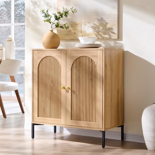 IFGET 34" Tall Modern Arched Sideboard Buffet Cabinet with Storage, Natural - color: Natural, size: 1 Piece