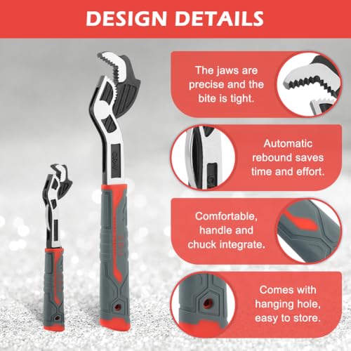 2PCS Adjustable Wrench, 7-15mm,15-35mm Quick Self-Adjusting WrenchSet, Multi-function Auto Size Adjusting 6 Inch & 10 Inch Pipe Wrenches for Car, Bicycle & Plumbing Repairs(black red)