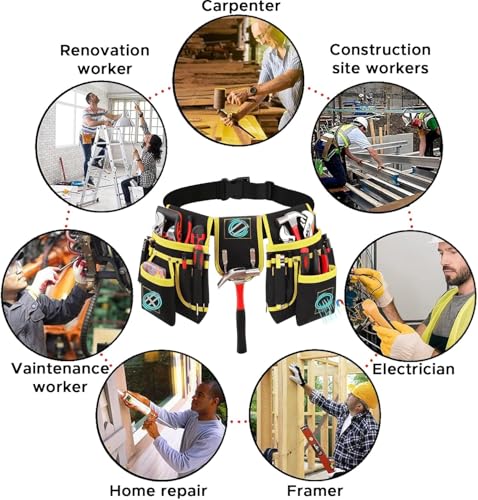 Tool Belt with 27 Pockets and 3 Magnetic Zones, Freely-Combinable Toolbelt - color: Yellow