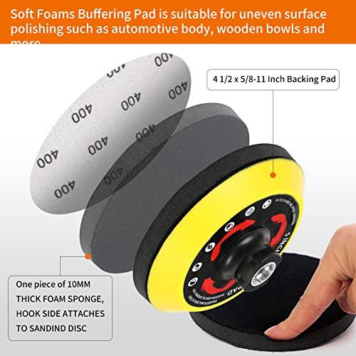 Pomsare 5 Inch Upgraded Hook and Loop Backing Pad with 80PCS Sanding Discs, Angle Grinder Attachments with 5/8-11, Drill Sanding Pad for Wood Polishing(40/60/80/120/180/240/320/600 Grit) - style: Reinforced 5 Inch 83 PCS