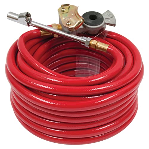 General Power Industrial 50ft Tire Inflator Kit with Straight Chuck, Red, Premium Air Hose with Brass Fittings