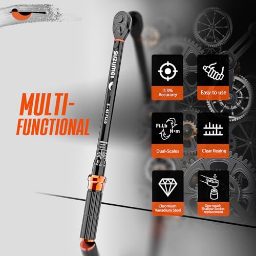 SUZUME 3/8 Inch Drive Torque Wrench Loud Click (5-45 Ft.Lb / 6.8-61 N.m) - size: 3/8"