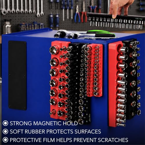 Bates- Magnetic Socket Organizer Set, 6 pcs, 1/2", 1/4" and 3/8" - color: Black & Red, size: 6 Pack
