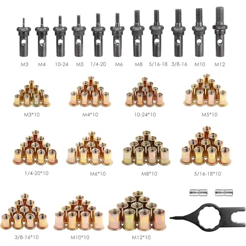 WETOLS Rivet Nut Tool Kit, 16'' Rivnut Tool with 11 Metric and SAE Mandrels - size: 16" rivet nut tool with 11 mandrels
