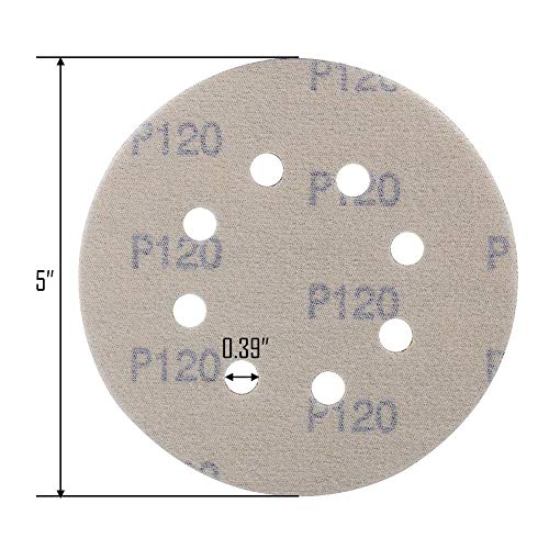 5-Inch 8-Hole Hook and Loop Sanding Discs, Orbital Sander Sandpaper Discs, 100 Pieces Round Sandpaper Set, 120 Grit - size: 120-Grit