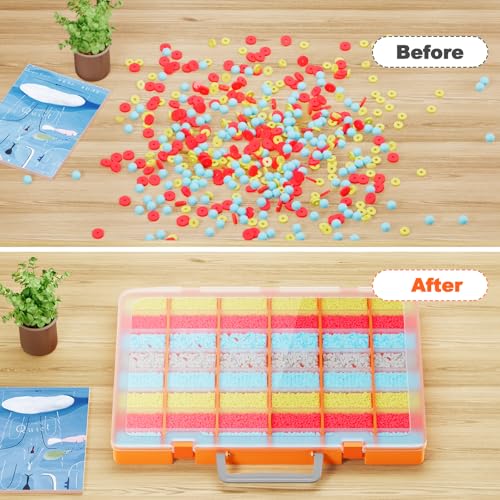 Bluedale 2 Pack 48 Grids Large Plastic Organizer Box with Adjustable Dividers, Beads Storage Containers Compartment Tackle Box Case for Crafts Hobby Small Parts Fishing Seeds Jewelry (Orange) - size: Orange-2P