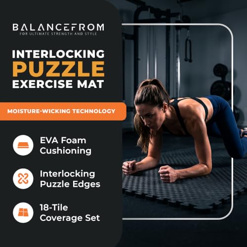 BalanceFrom Puzzle Exercise Mat 1-inch Thick, EVA Interlocking Foam Floor - color: Black, style: One Inch Thick, 72 Square Feet