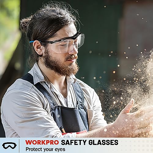 WORKPRO Safety Glasses, z87 Safety Goggles with Adjustable Temples, Lab Goggles with Anti Fog Coating