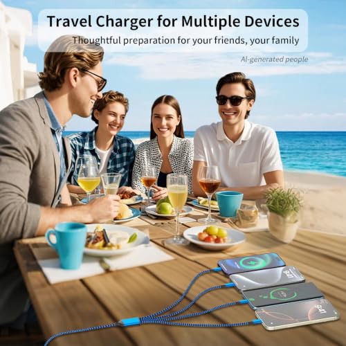 4 in 2 Multi Charging Cable, USBA/C Universal Charging Cords 2 Pack 5FT - color: Dark Blue