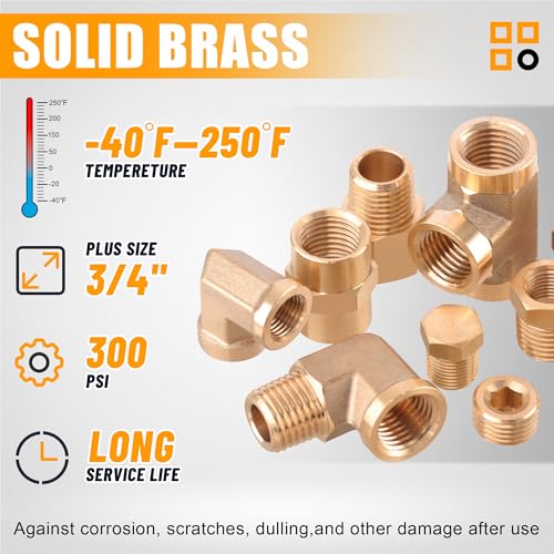 262PCS Brass Pipe Fittings Kit,1/8" 1/4" 3/8" 1/2" 3/4" NPT