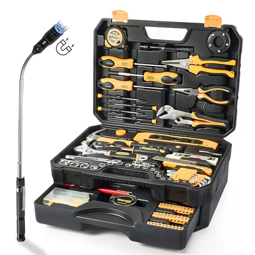 Tool Kit for Home, Basic Tool Set with Magnetic Pickup Tool - color: Three-layer