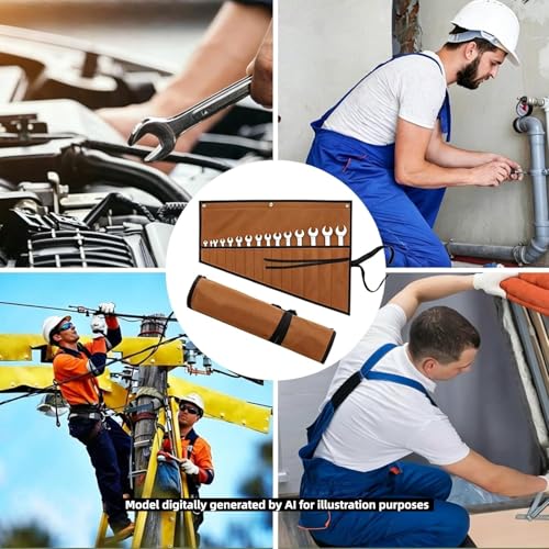Wrench Organizer, Tool Roll Pouch,16-Pocket Waterproof Oxford Cloth - color: Brown