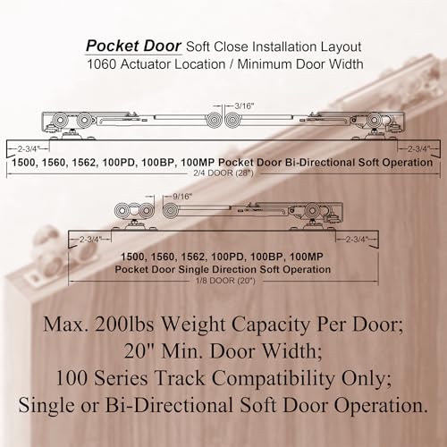 2 Set Pocket Door Soft Close Top Hanger Assemblies Fit for Johnson P/N #1060 & #1062, Works with 100, 134F, 138F, 2610F Series Track, 1" Nylon Ball Bearing Tri-Wheel, Bi-Direction