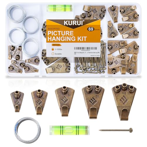 KURUI Bronze Metal Picture Hanging Kit with 10lb-100lb Picture Hangers - size: Bronze