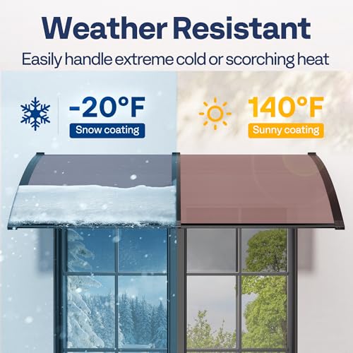 VIVOHOME Polycarbonate Window Door Awning Brown 38 Inch x 153 Inch - color: Brown, size: 38 Inch x 153 Inch