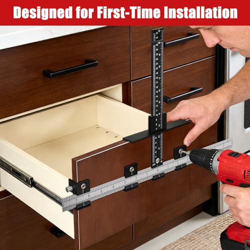 Cabinet Hardware Jig, Cabinet Handle Jig with Center Punch and Drill Bits | Aluminum Adjustable Drill Guide Template Tool for Door, Drawer Handles and Pulls