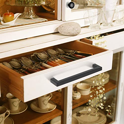 KNOBWELL 6 Pack Cabinet Handles Matte Black, Euro Style Stainless Steel T Bar Kitchen Cabinet Handles - 6-3/10" Hole Centers, 6-7/10" Overall Length - color: Matte Black, size: Hole Center:6-3/10 inch(160mm)