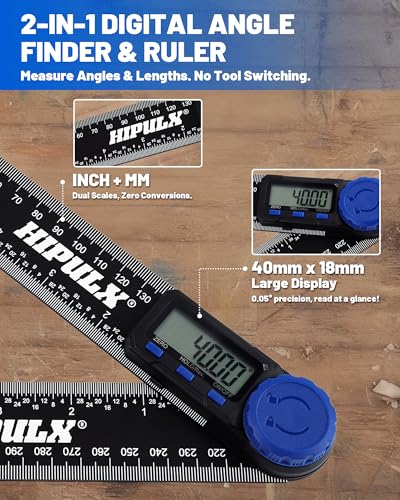 Digital Angle Finder Tool, 7 Inch Digital Protractor with LCD Display, 0-360° Angle Finder Tool Digital, Construction Protractor & Ruler with Dual Battery for Woodworking, Construction