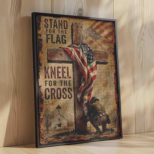 America Flag Jigsaw Puzzles 1000 Pieces for Adults, Families(Cross,Soldier，Christianity,Patriotic National Flag) Pieces Fit Together Perfectly 19.7''x27.6''inch Frameable Rustic Puzzle Art - color: American Flag-21