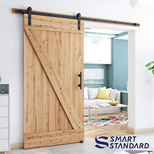 SMARTSTANDARD 8 FT Heavy Duty Sturdy Sliding Barn Door Hardware Kit, Black - size: 8 Feet