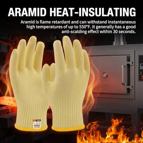 Heat Cut Resistant Gloves, Kevlar Oven Gloves with Fingers, Thick Knit Design, Machine Washable - Grill Mitts for Men & Women (L) - size: 1pc-Large, style: Aramid