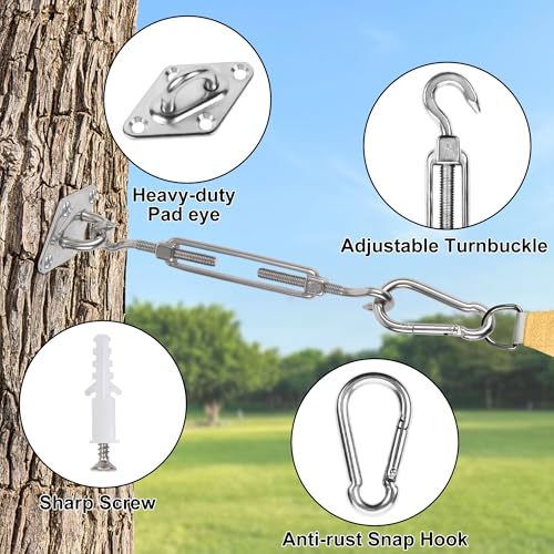 YOFIT 44 Pcs Shade Sail Hardware Kit 6 Inch Outdoor Sun Sail Accessories | 304 Stainless Steel Turnbuckles & Brackets for Triangle/Rectangle Sails, Patio Canopy Installation Hardware Set - size: 6 inch 44 pcs