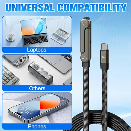 240W Invisible Phone Charger Cable Stand Fast Charging Braided Built-in Kickstand 2In1 Folding Foldable Sideways Flat Universal USB-C C to C for iPhone Android Station Hub 4.9FT - color: C TO C