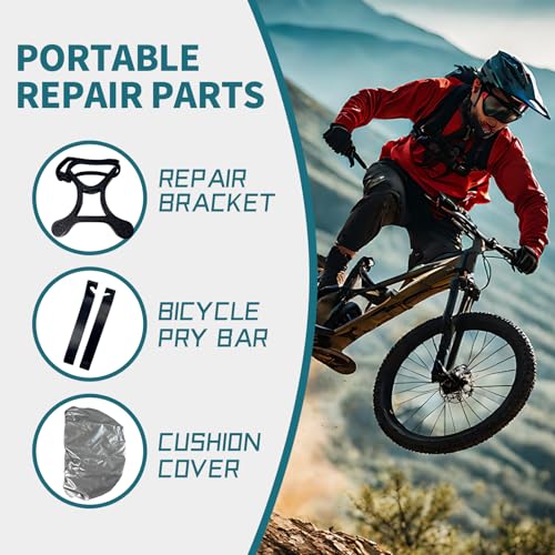 Portable Bike Repair Kit -- Magic Patch Maintenance Bracket for Bicycles, eBikes & Mountain Bikes, Tire Pry Bar, Waterproof Seat Cover, Carrying Case, Absorbent Cloth -- Compact Emergency Tool Set for Roadside & Home Repair